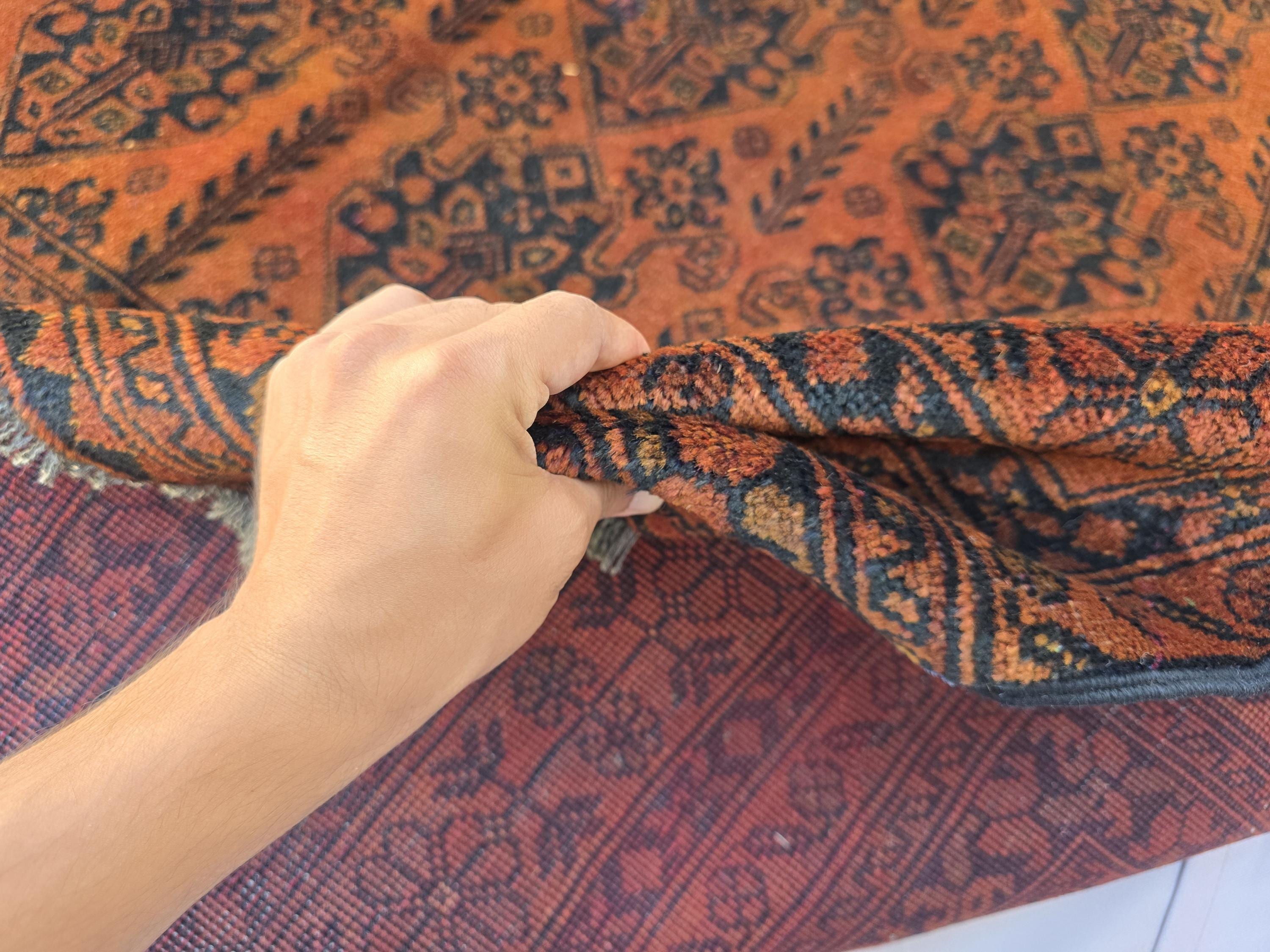 Rust Red Brown Vintage Afghan Area Rug 6.6×9.7 ft, Hand Knotted Wool Oriental Carpet