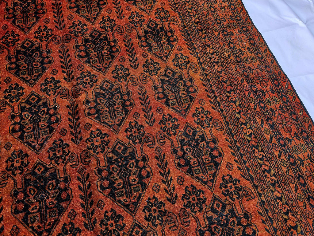 Rust Red Brown Vintage Afghan Area Rug 6.6×9.7 ft, Hand Knotted Wool Oriental Carpet