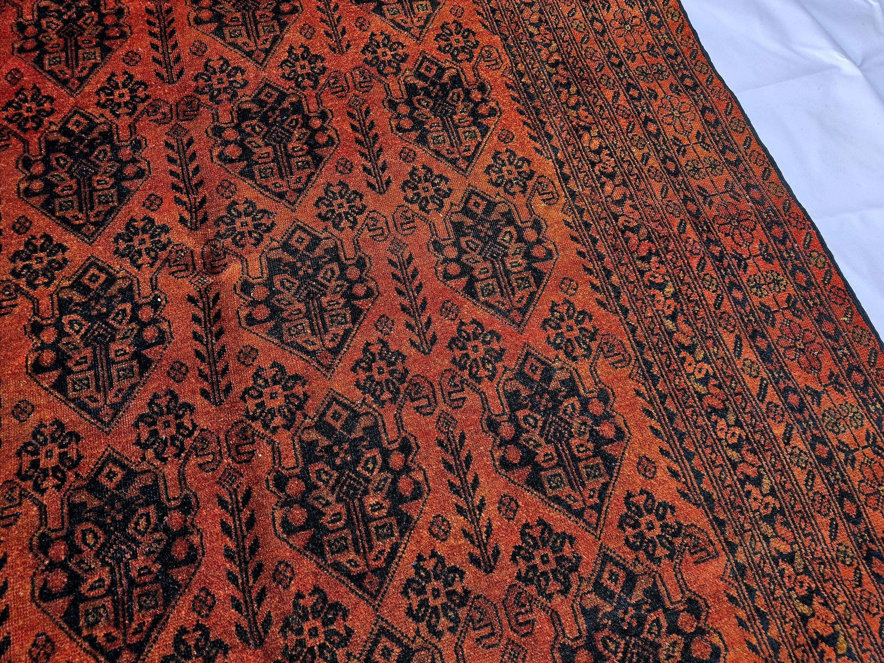 Rust Red Brown Vintage Afghan Area Rug 6.6×9.7 ft, Hand Knotted Wool Oriental Carpet