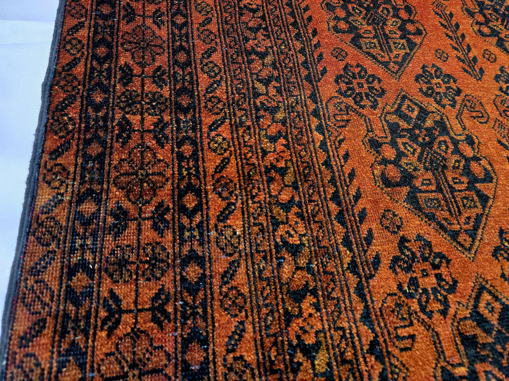 Rust Red Brown Vintage Afghan Area Rug 6.6×9.7 ft, Hand Knotted Wool Oriental Carpet