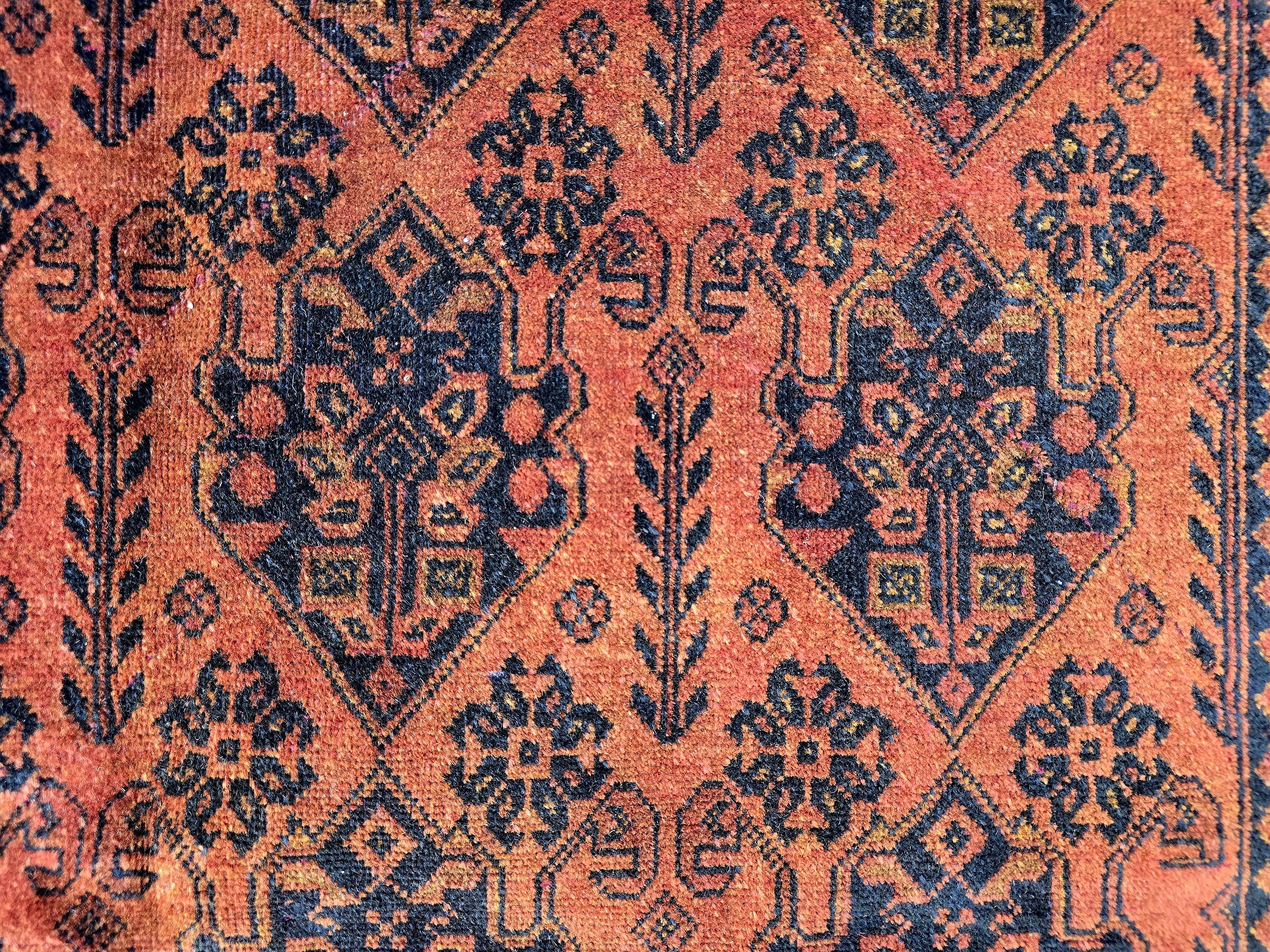 Rust Red Brown Vintage Afghan Area Rug 6.6×9.7 ft, Hand Knotted Wool Oriental Carpet