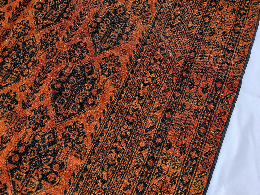 Rust Red Brown Vintage Afghan Area Rug 6.6×9.7 ft, Hand Knotted Wool Oriental Carpet