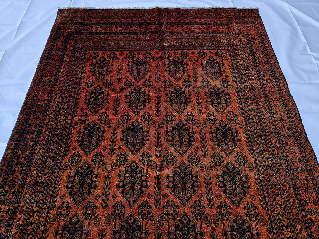 Rust Red Brown Vintage Afghan Area Rug 6.6×9.7 ft, Hand Knotted Wool Oriental Carpet