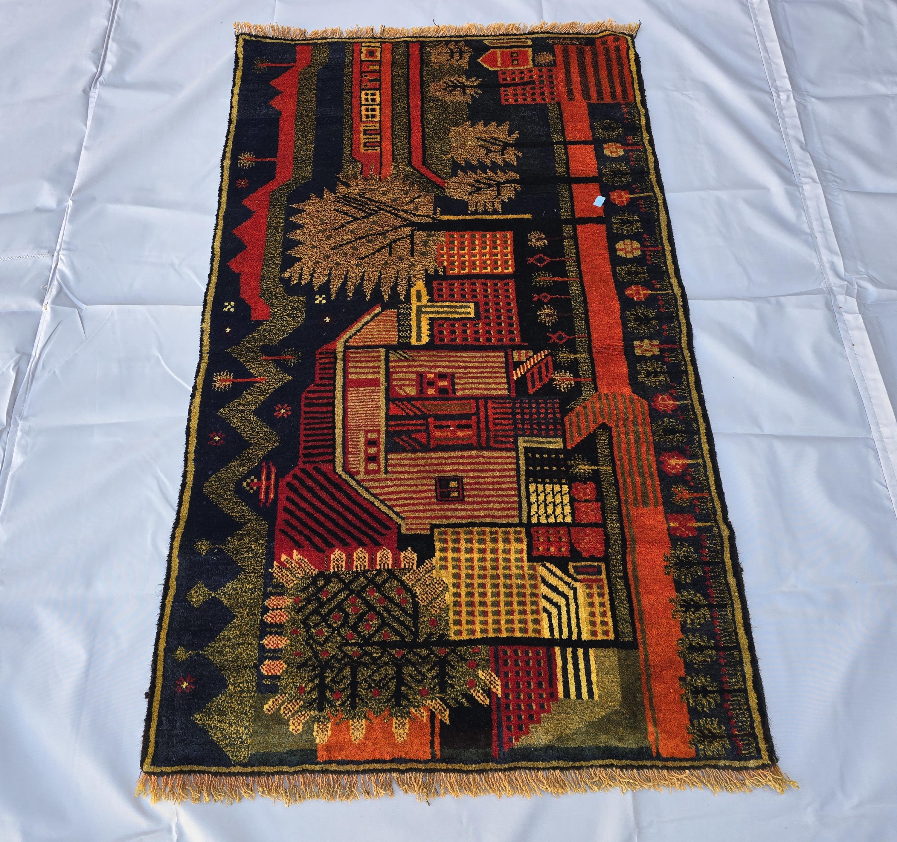 Vintage Afghan Rug 3x5 ft, Handmade Wool Tribal Rug, Abstract Geometric Area Rug
