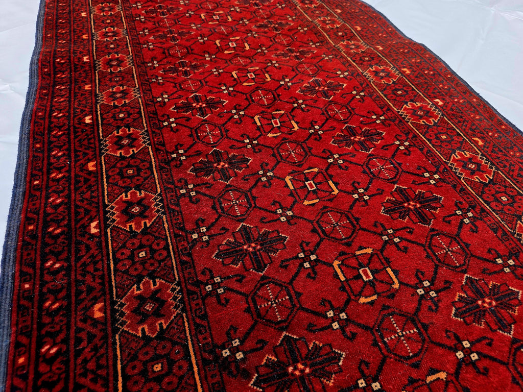 3x13 ft, Handmade Wool Rug, Traditional Tribal Runner, Red Oriental Hallway Rug, Long Narrow Boho Carpet, Geometric Rug