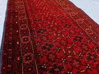 3x13 ft, Handmade Wool Rug, Traditional Tribal Runner, Red Oriental Hallway Rug, Long Narrow Boho Carpet, Geometric Rug