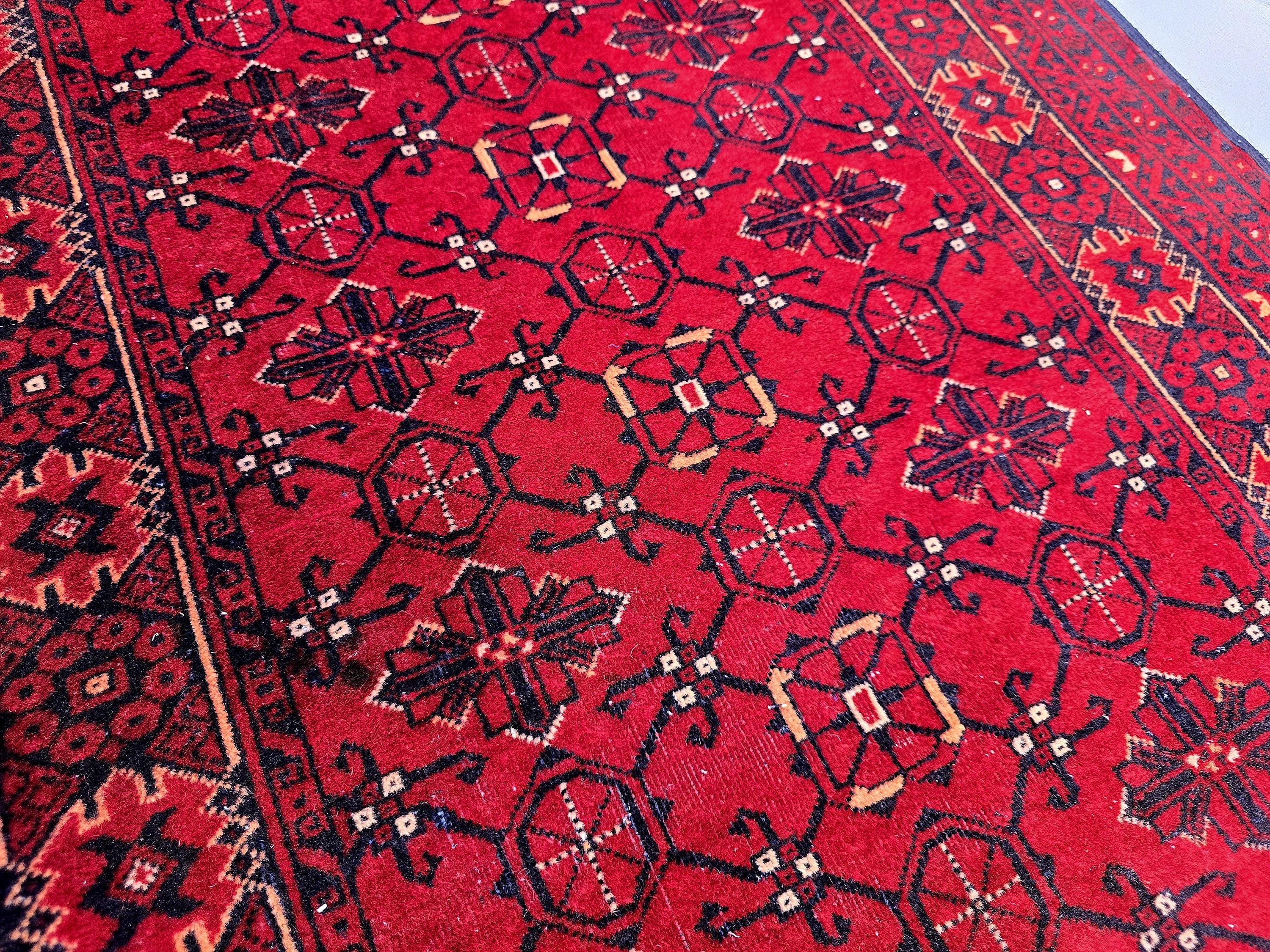 3x13 ft, Handmade Wool Rug, Traditional Tribal Runner, Red Oriental Hallway Rug, Long Narrow Boho Carpet, Geometric Rug