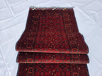 3x13 ft, Handmade Wool Rug, Traditional Tribal Runner, Red Oriental Hallway Rug, Long Narrow Boho Carpet, Geometric Rug