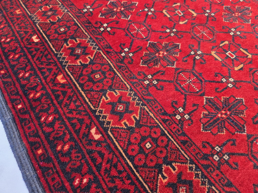 3x13 ft, Handmade Wool Rug, Traditional Tribal Runner, Red Oriental Hallway Rug, Long Narrow Boho Carpet, Geometric Rug