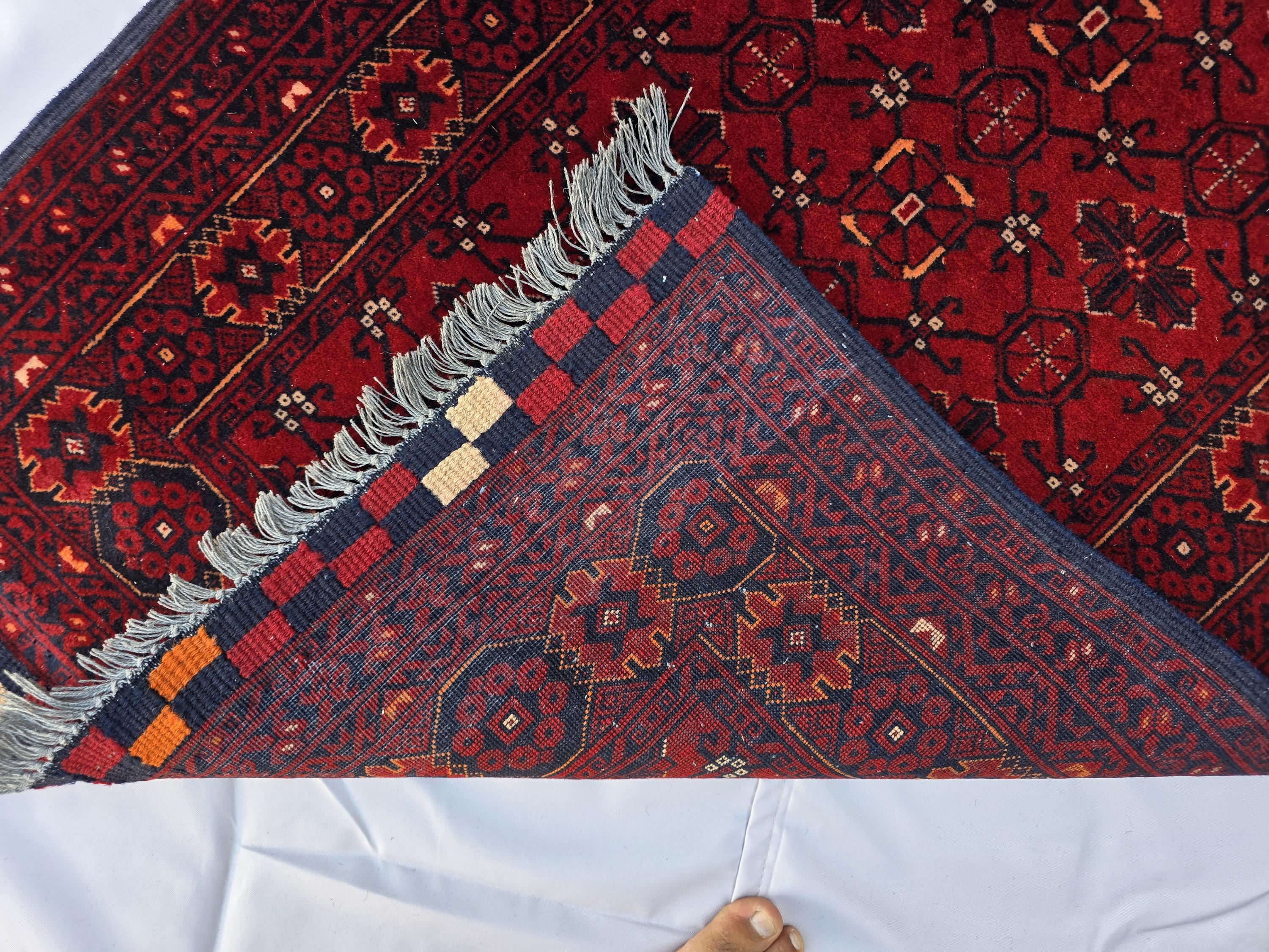 3x13 ft, Handmade Wool Rug, Traditional Tribal Runner, Red Oriental Hallway Rug, Long Narrow Boho Carpet, Geometric Rug