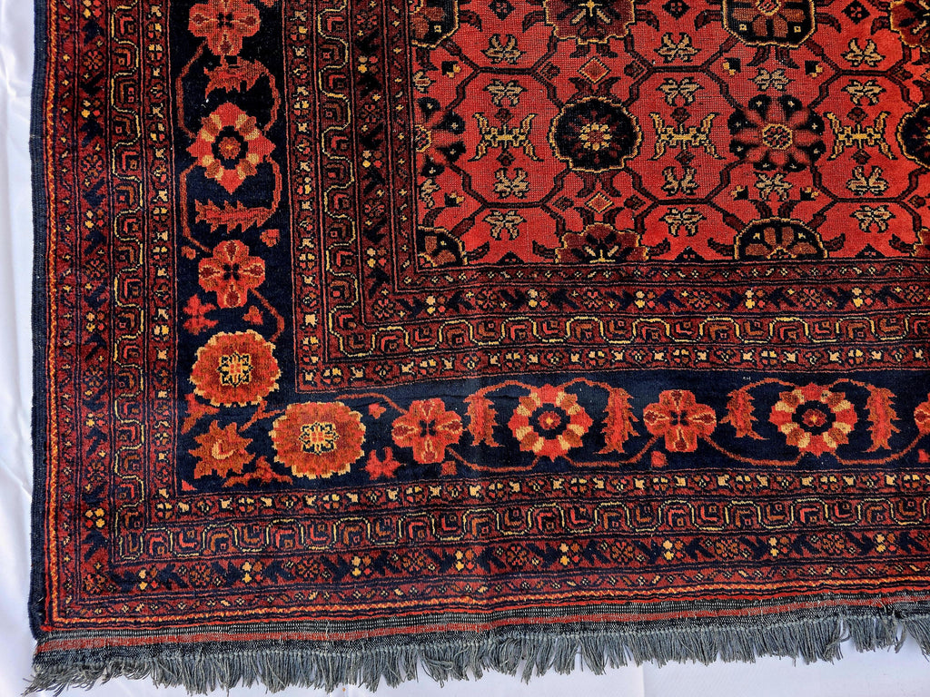 Vintage Afghan Handmade Rug 7x9 ft – Red Black Oriental Wool Area Rug