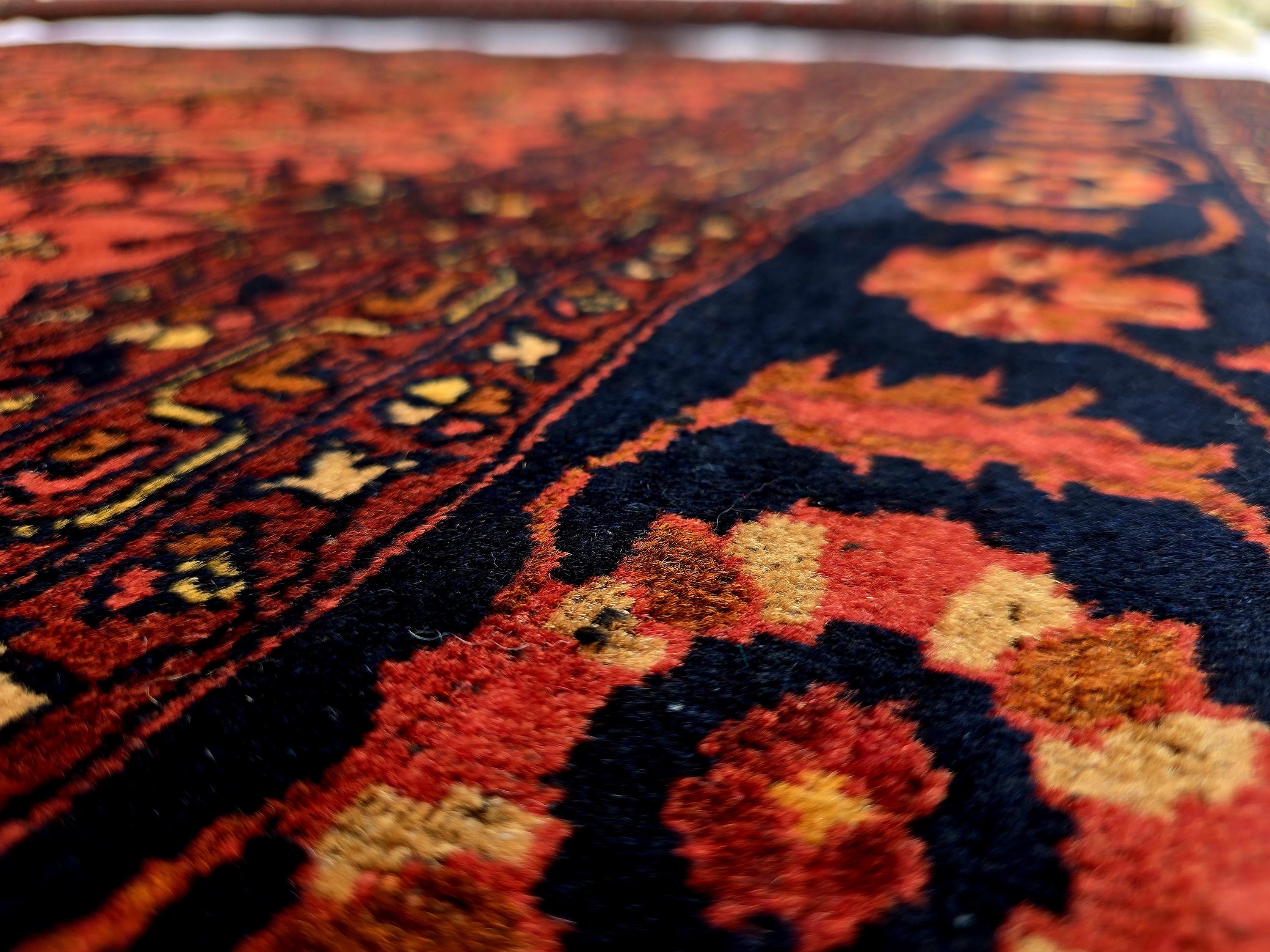 Vintage Afghan Handmade Rug 7x9 ft – Red Black Oriental Wool Area Rug