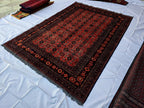 Vintage Afghan Handmade Rug 7x9 ft – Red Black Oriental Wool Area Rug