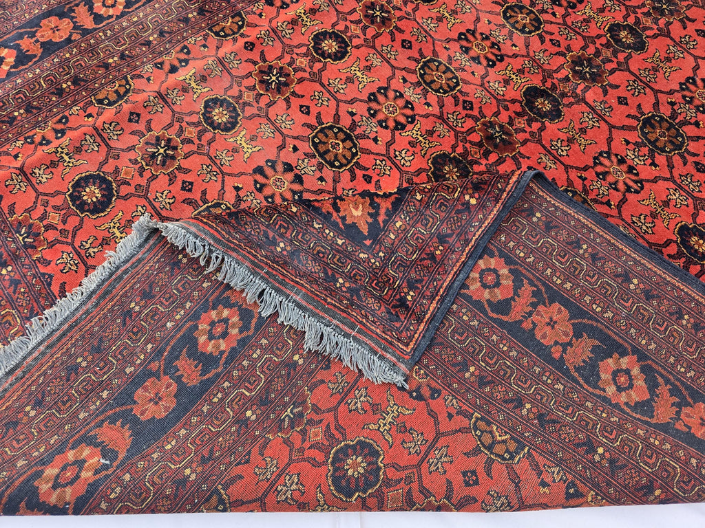 Vintage Afghan Handmade Rug 7x9 ft – Red Black Oriental Wool Area Rug