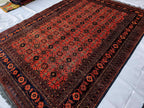 Vintage Afghan Handmade Rug 7x9 ft – Red Black Oriental Wool Area Rug