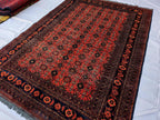 Vintage Afghan Handmade Rug 7x9 ft – Red Black Oriental Wool Area Rug