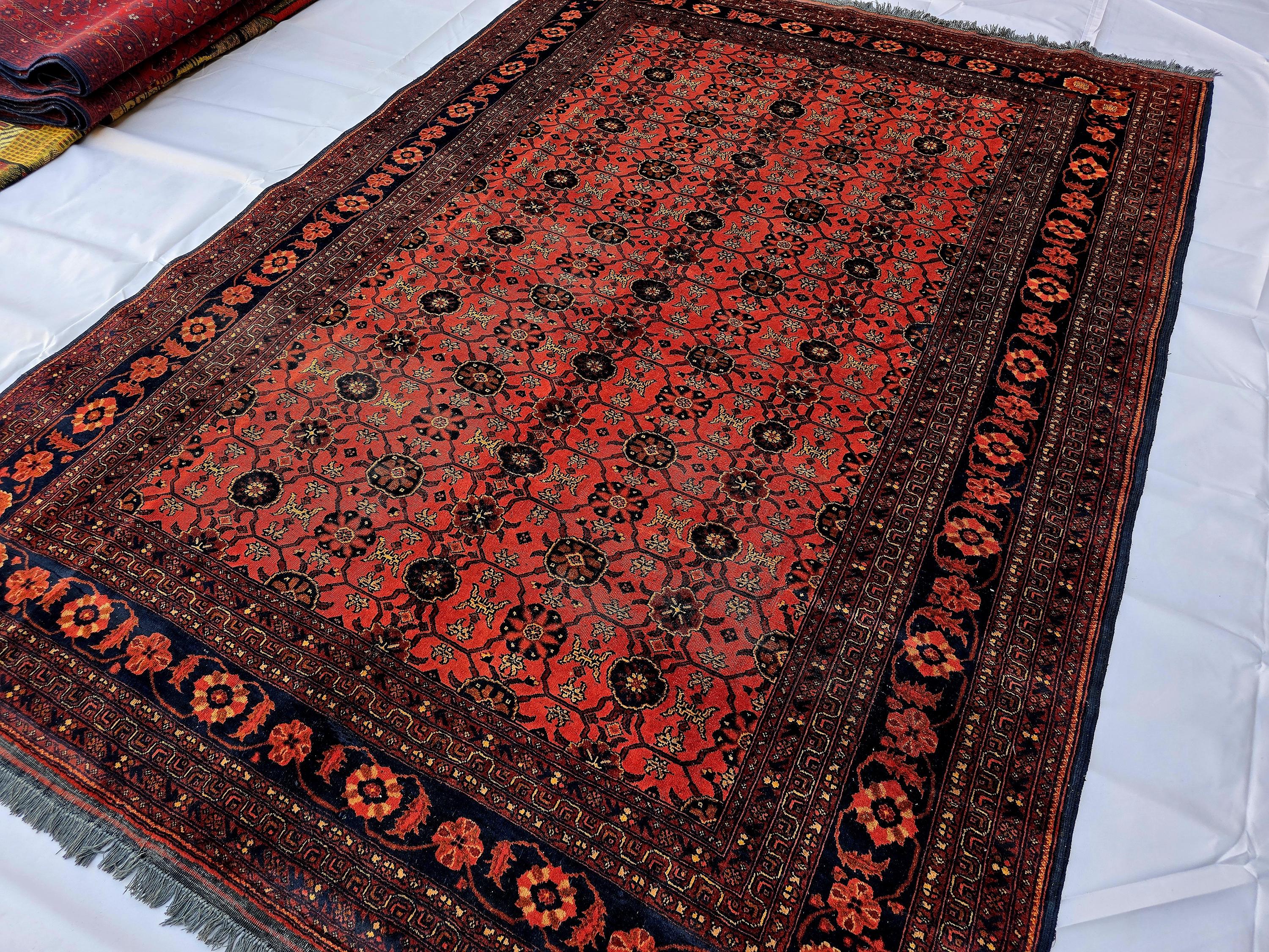 Vintage Afghan Handmade Rug 7x9 ft – Red Black Oriental Wool Area Rug