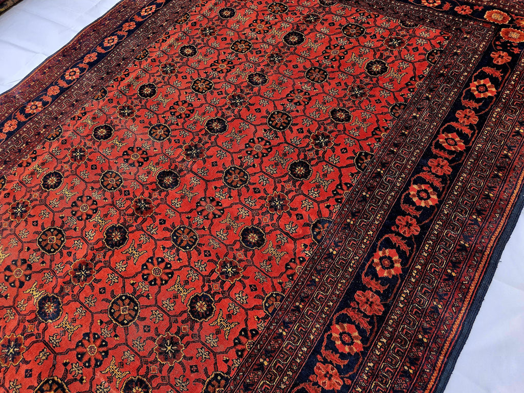 Vintage Afghan Handmade Rug 7x9 ft – Red Black Oriental Wool Area Rug