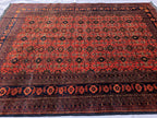 Vintage Afghan Handmade Rug 7x9 ft – Red Black Oriental Wool Area Rug