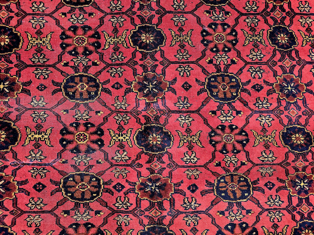 Vintage Afghan Handmade Rug 7x9 ft – Red Black Oriental Wool Area Rug
