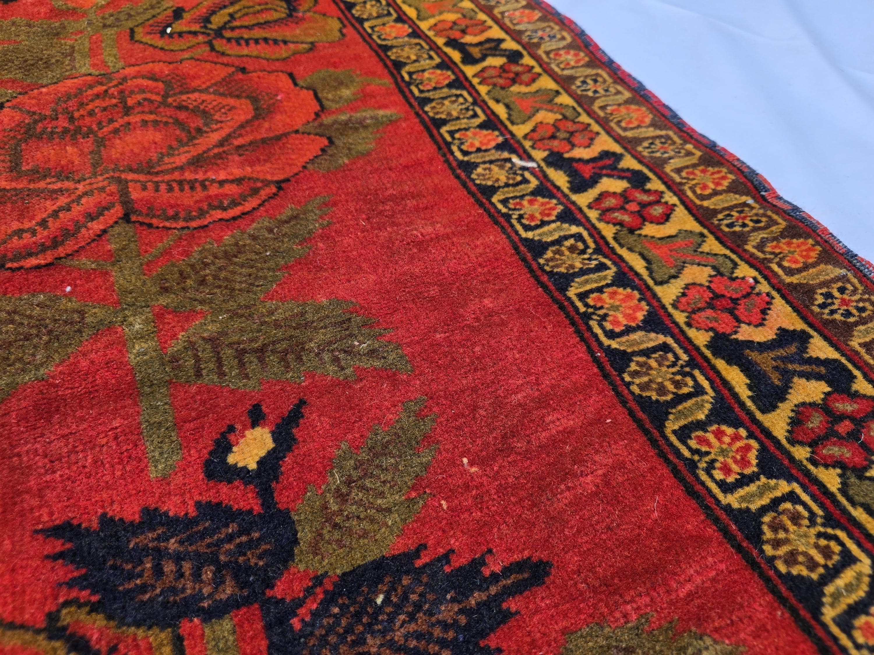Vintage Afghan Handmade Rose Runner Rug 2.6×12.6 ft, Traditional Tribal Hallway Rug, Long Narrow Oriental Carpet