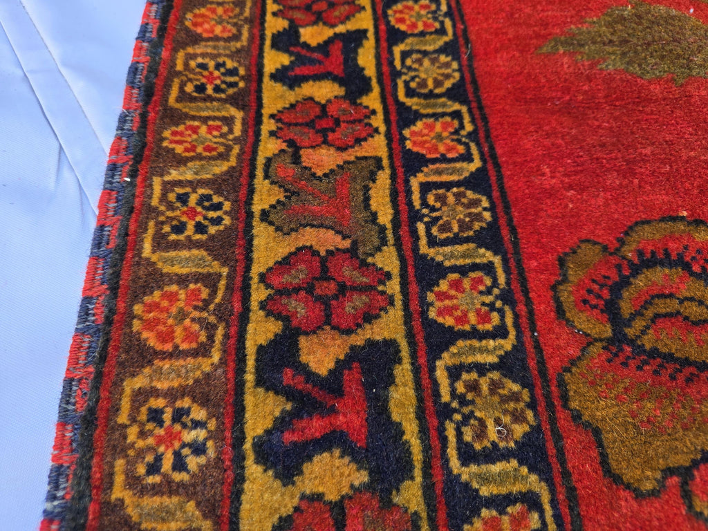 Vintage Afghan Handmade Rose Runner Rug 2.6×12.6 ft, Traditional Tribal Hallway Rug, Long Narrow Oriental Carpet
