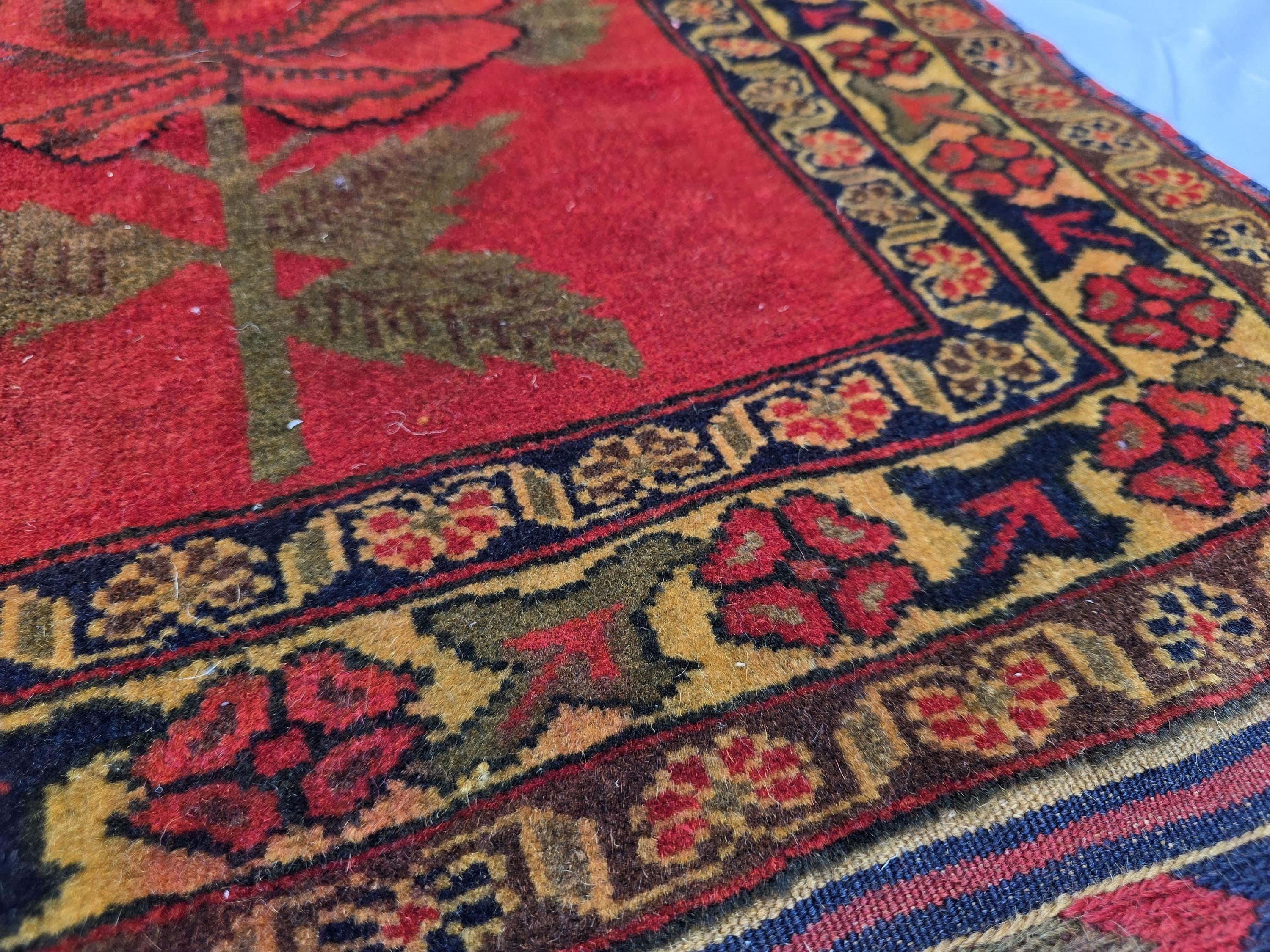 Vintage Afghan Handmade Rose Runner Rug 2.6×12.6 ft, Traditional Tribal Hallway Rug, Long Narrow Oriental Carpet