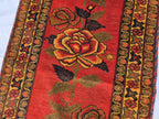 Vintage Afghan Handmade Rose Runner Rug 2.6×12.6 ft, Traditional Tribal Hallway Rug, Long Narrow Oriental Carpet
