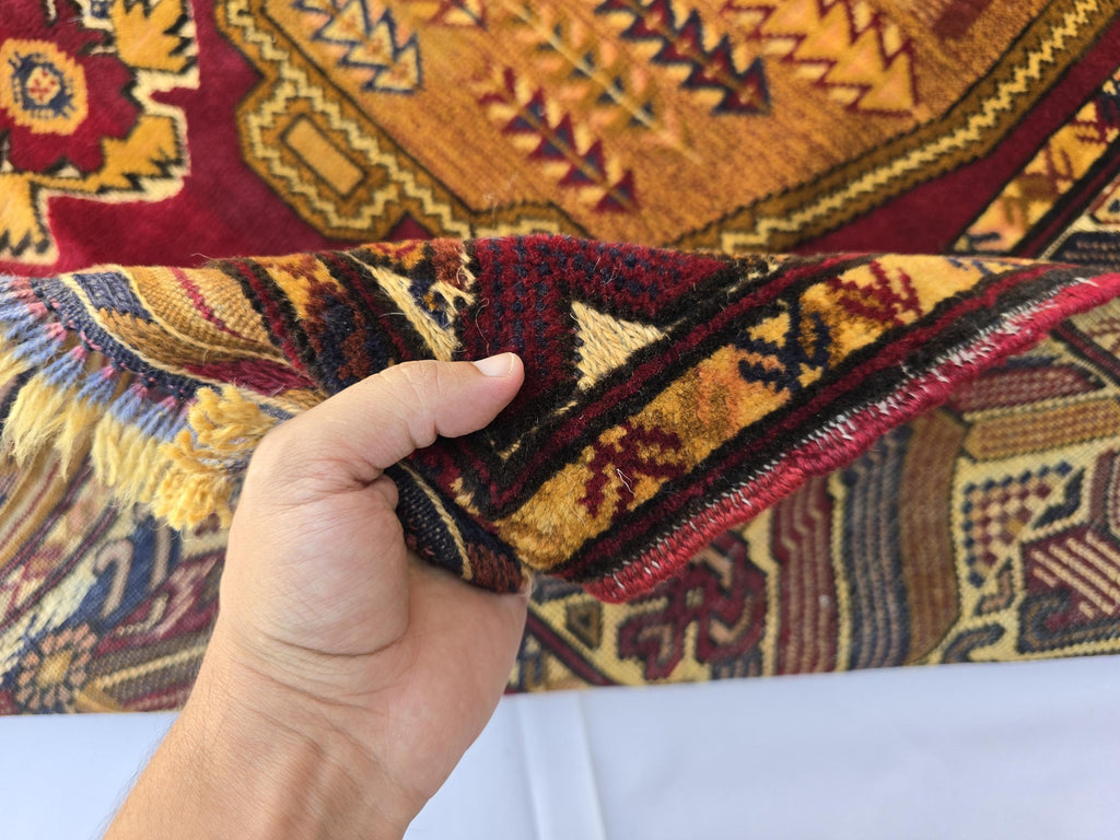 Vintage Afghan Handmade Rug 4x6 ft | Tribal Geometric Wool Carpet | Turkmen Style Oriental Area Rug