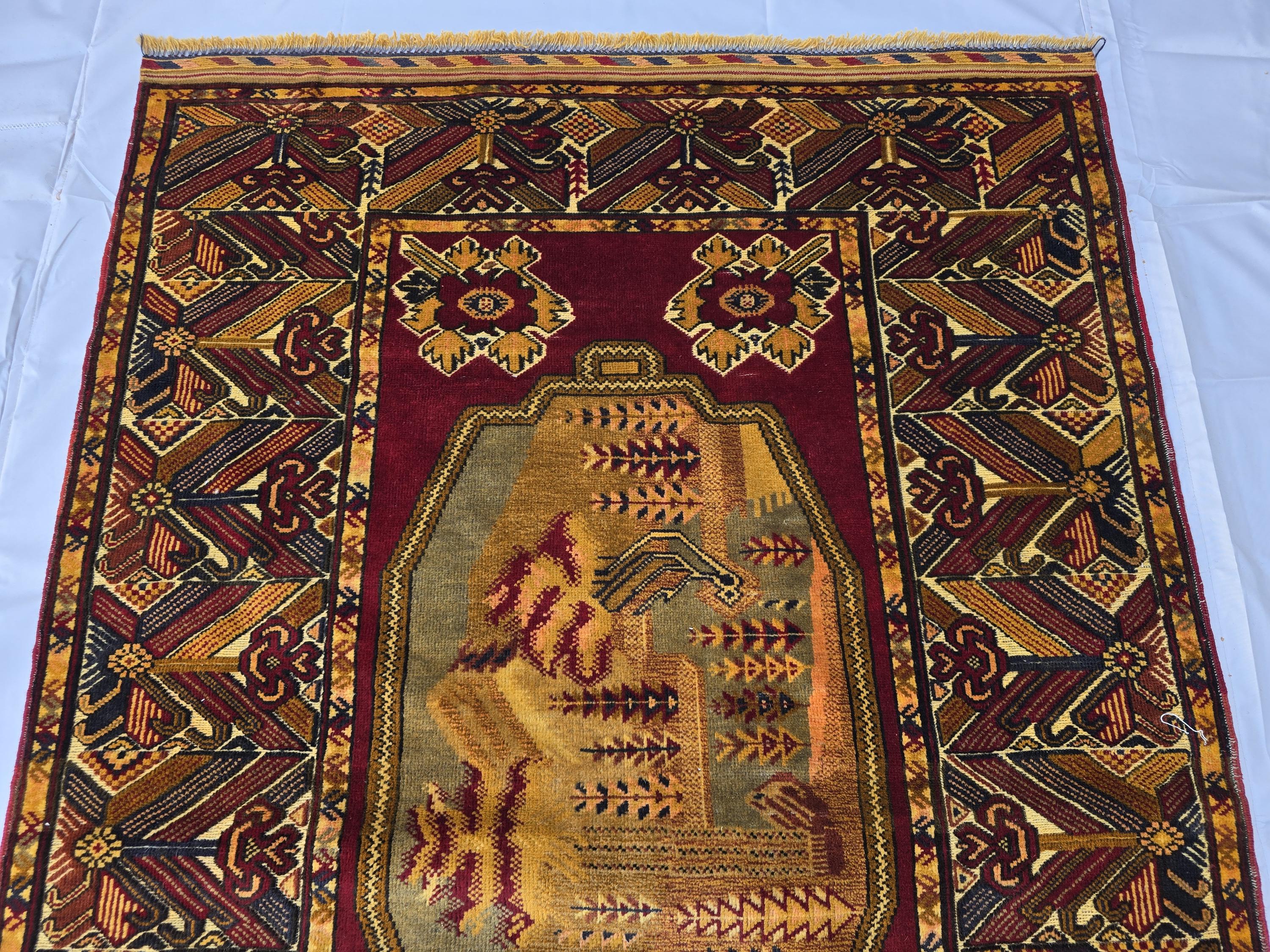 Vintage Afghan Handmade Rug 4x6 ft | Tribal Geometric Wool Carpet | Turkmen Style Oriental Area Rug
