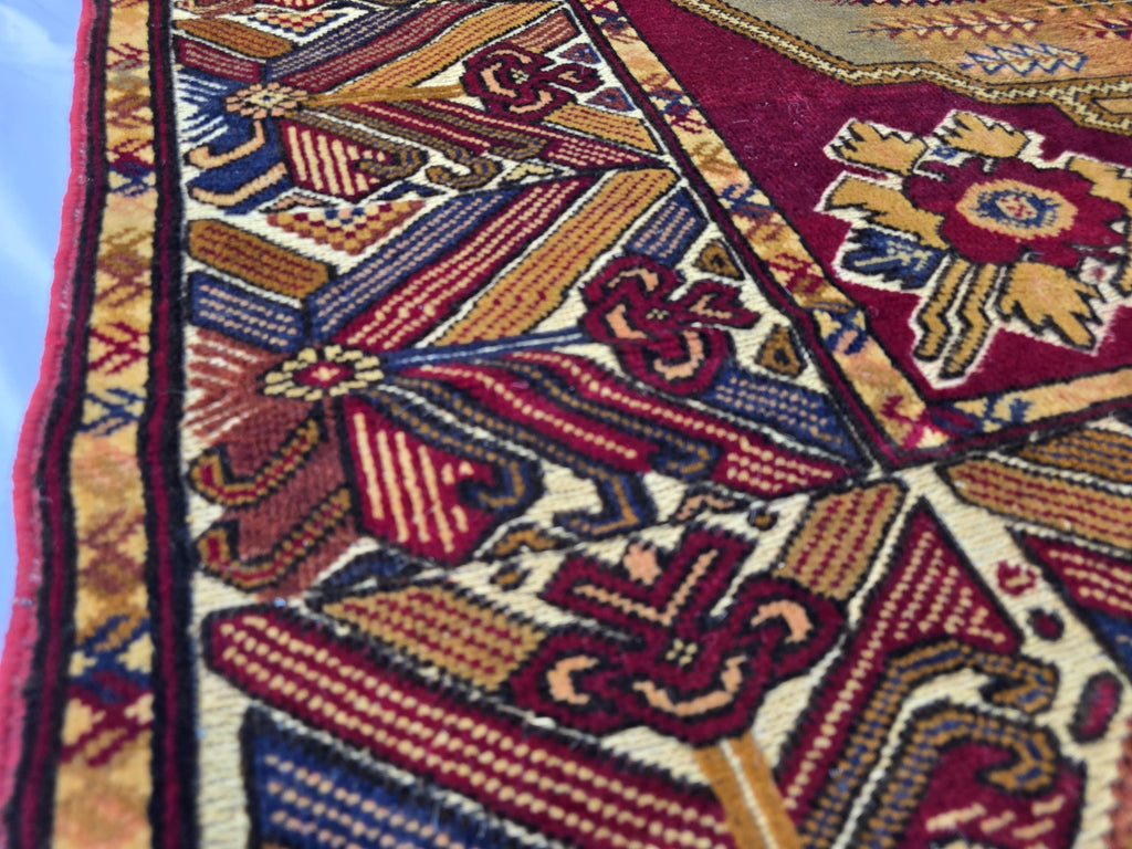 Vintage Afghan Handmade Rug 4x6 ft | Tribal Geometric Wool Carpet | Turkmen Style Oriental Area Rug