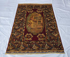 Vintage Afghan Handmade Rug 4x6 ft | Tribal Geometric Wool Carpet | Turkmen Style Oriental Area Rug