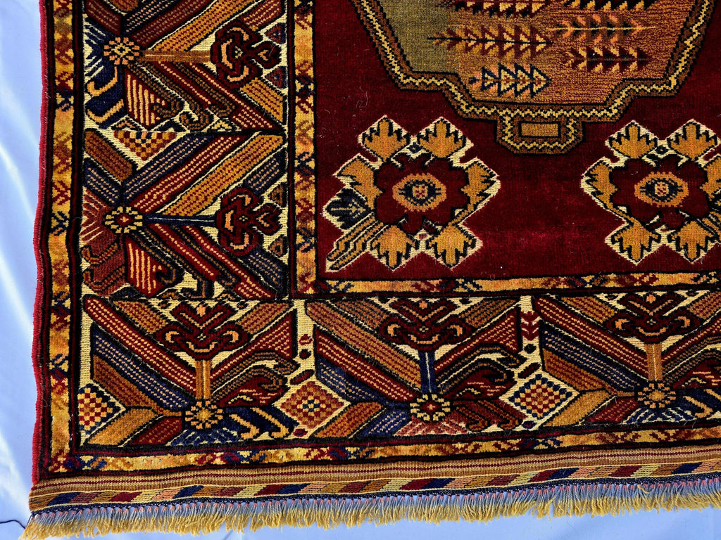 Vintage Afghan Handmade Rug 4x6 ft | Tribal Geometric Wool Carpet | Turkmen Style Oriental Area Rug