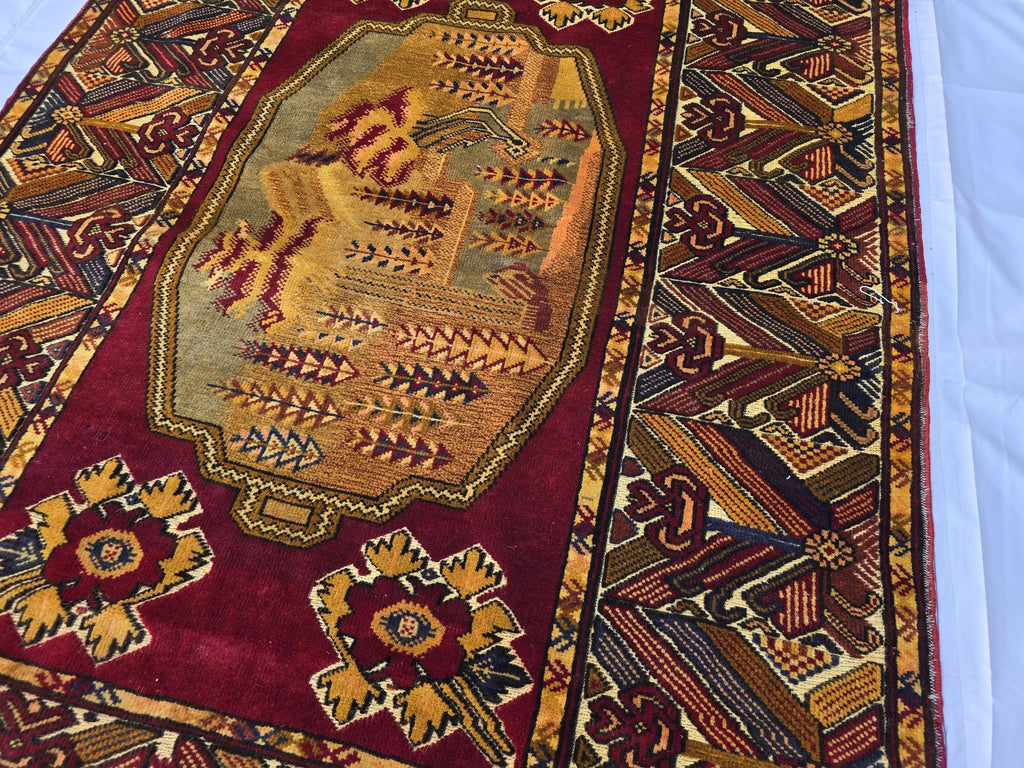 Vintage Afghan Handmade Rug 4x6 ft | Tribal Geometric Wool Carpet | Turkmen Style Oriental Area Rug