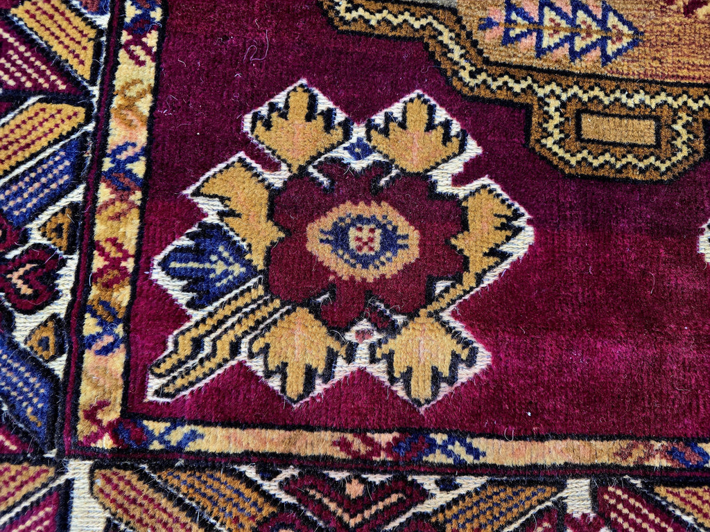 Vintage Afghan Handmade Rug 4x6 ft | Tribal Geometric Wool Carpet | Turkmen Style Oriental Area Rug