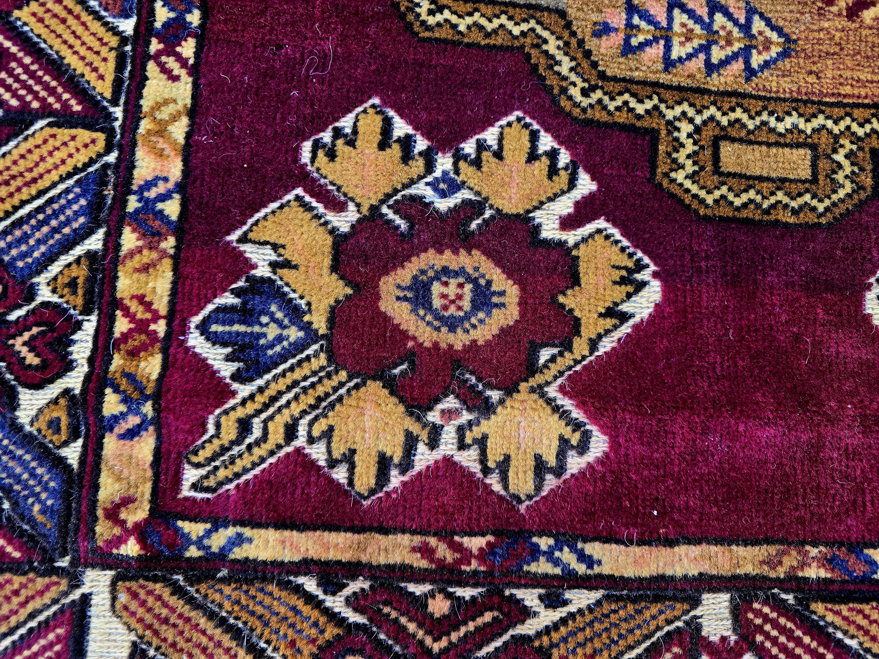 Vintage Afghan Handmade Rug 4x6 ft | Tribal Geometric Wool Carpet | Turkmen Style Oriental Area Rug