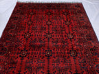 Red Geometric Medallion Rug, 6.4 x 9.3 Ft Area Rug, Crimson Tribal Style Carpet, Statement Living Room Decor
