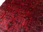 Red Geometric Medallion Rug, 6.4 x 9.3 Ft Area Rug, Crimson Tribal Style Carpet, Statement Living Room Decor