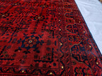 Red Geometric Medallion Rug, 6.4 x 9.3 Ft Area Rug, Crimson Tribal Style Carpet, Statement Living Room Decor