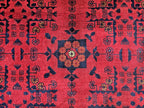 Red Geometric Medallion Rug, 6.4 x 9.3 Ft Area Rug, Crimson Tribal Style Carpet, Statement Living Room Decor