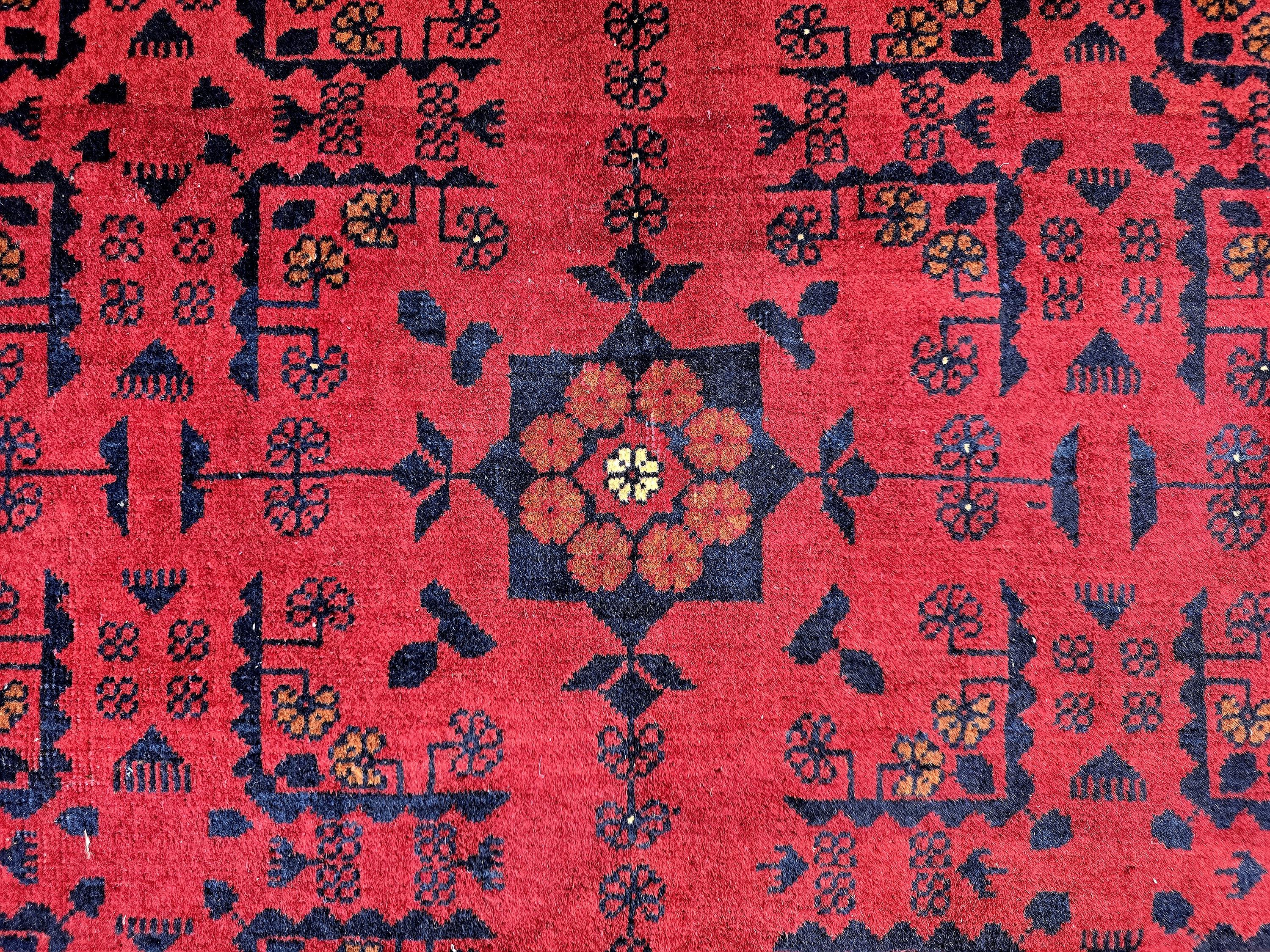 Red Geometric Medallion Rug, 6.4 x 9.3 Ft Area Rug, Crimson Tribal Style Carpet, Statement Living Room Decor