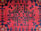 Red Geometric Medallion Rug, 6.4 x 9.3 Ft Area Rug, Crimson Tribal Style Carpet, Statement Living Room Decor