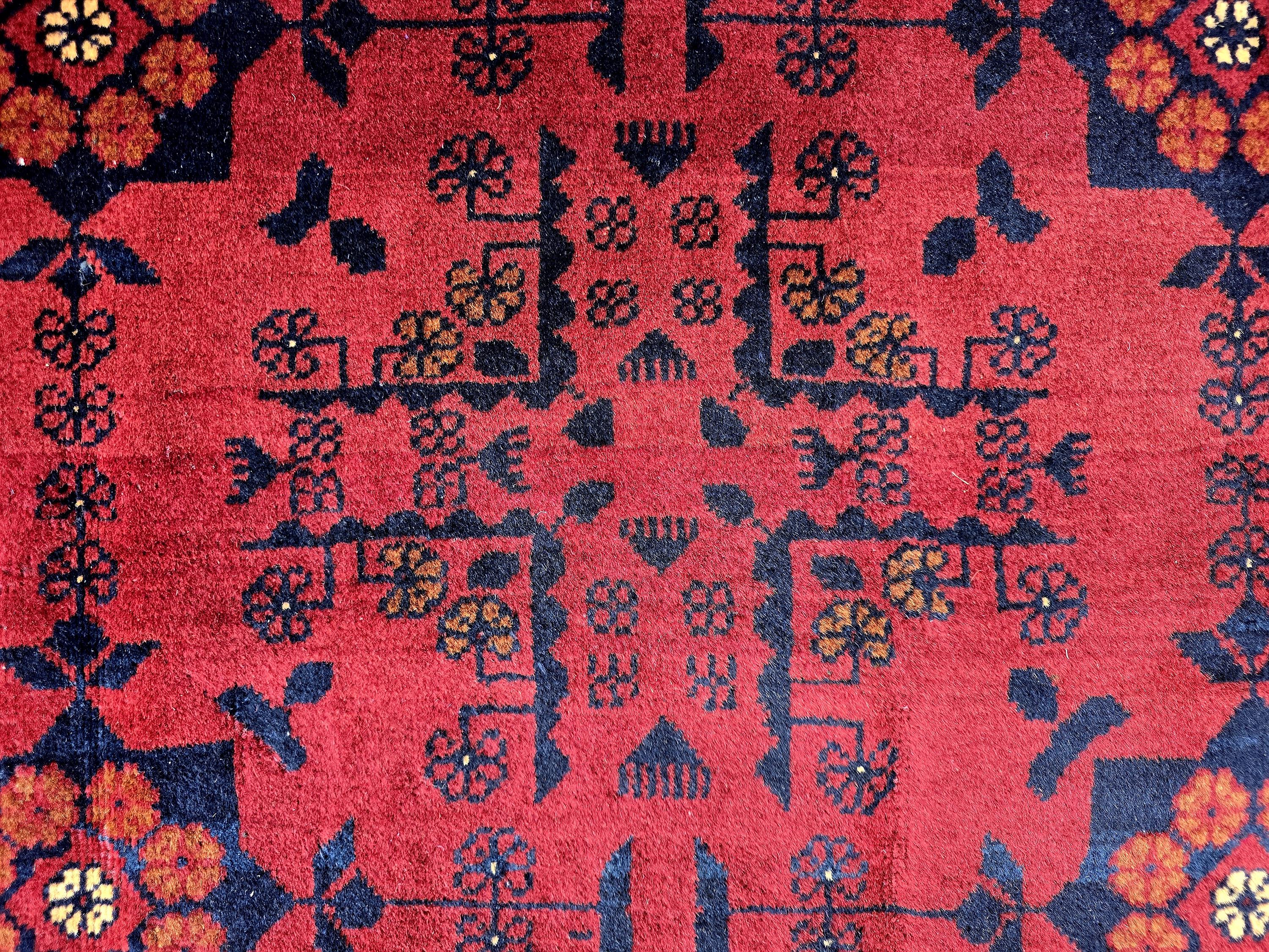 Red Geometric Medallion Rug, 6.4 x 9.3 Ft Area Rug, Crimson Tribal Style Carpet, Statement Living Room Decor