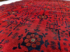 Red Geometric Medallion Rug, 6.4 x 9.3 Ft Area Rug, Crimson Tribal Style Carpet, Statement Living Room Decor