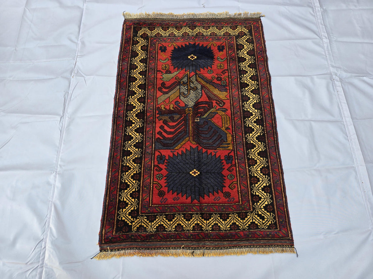 3×4 ft Handmade Baluchi Vintage Accent Size Carpet - Boho Home Decor - Bedroom, Kitchen Rug