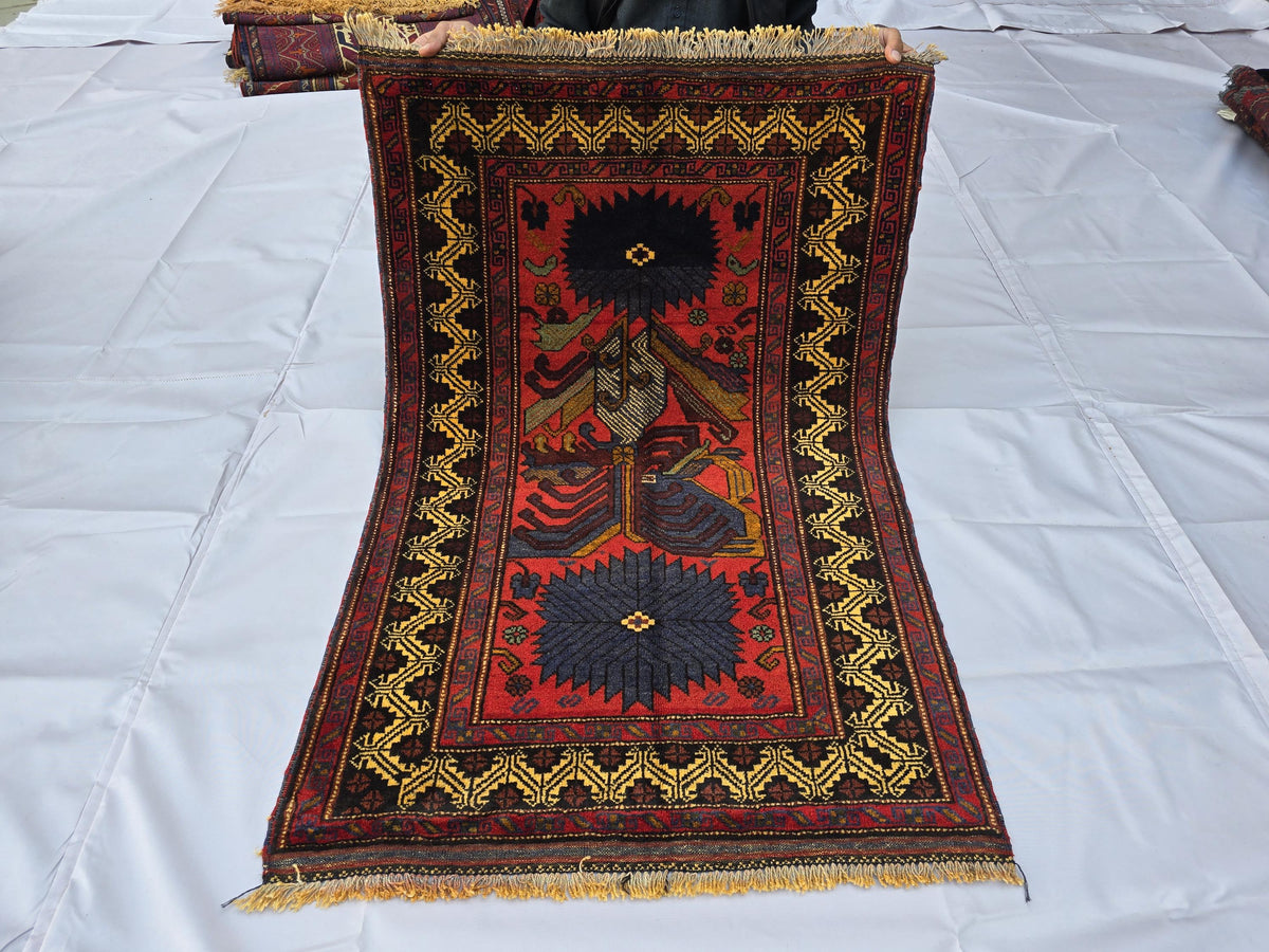 3×4 ft Handmade Baluchi Vintage Accent Size Carpet - Boho Home Decor - Bedroom, Kitchen Rug