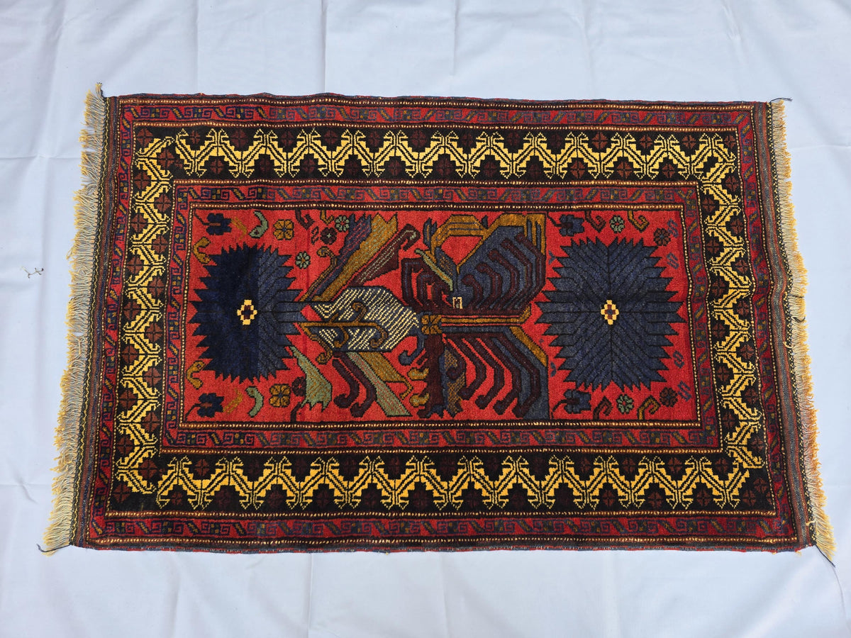 3×4 ft Handmade Baluchi Vintage Accent Size Carpet - Boho Home Decor - Bedroom, Kitchen Rug