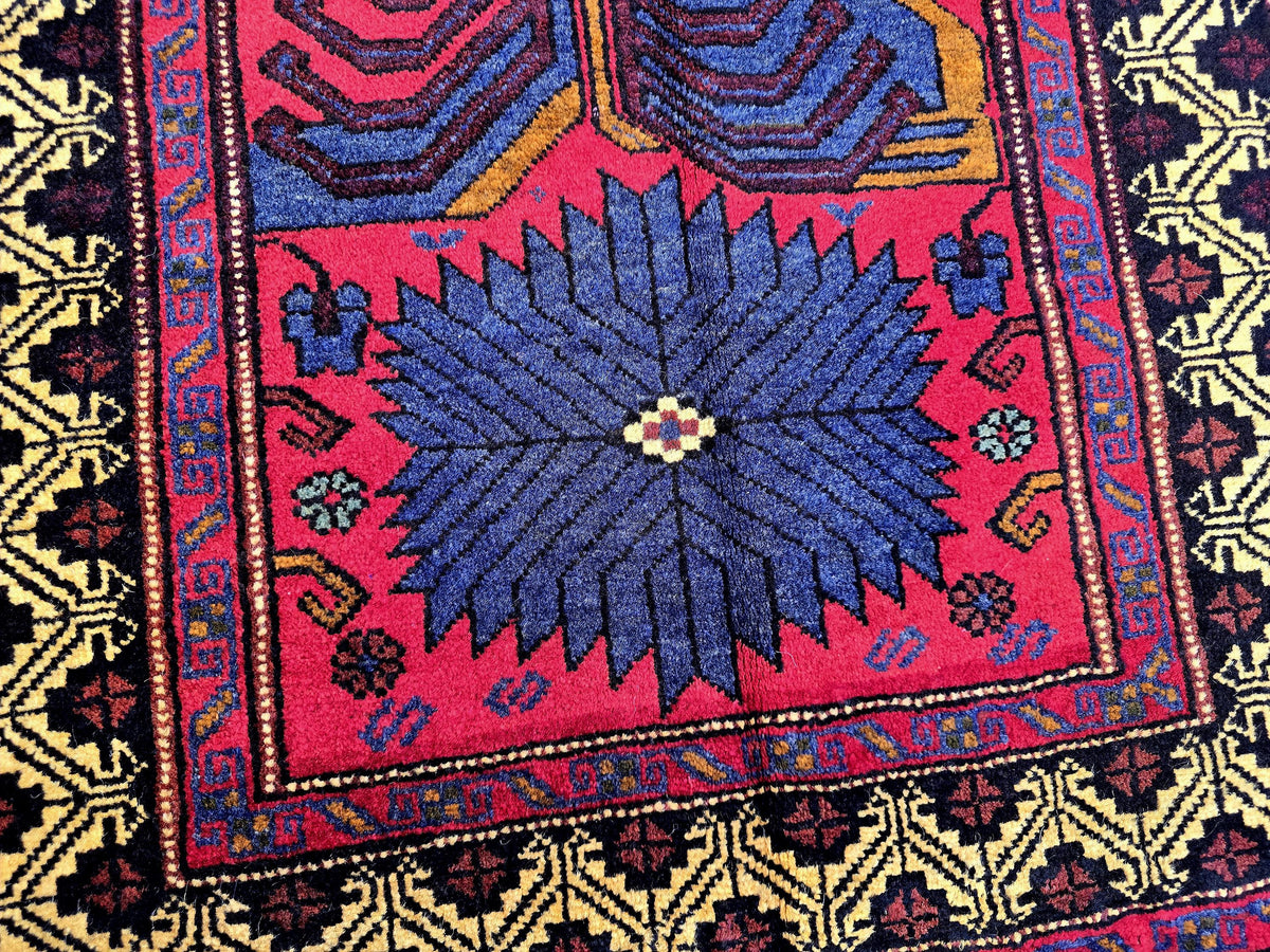 3×4 ft Handmade Baluchi Vintage Accent Size Carpet - Boho Home Decor - Bedroom, Kitchen Rug