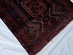Dark Red 3x9 Vintage Tribal Runner Rug, Geometric Hallway Carpet, Turkmen Long Narrow Rug with Medallions