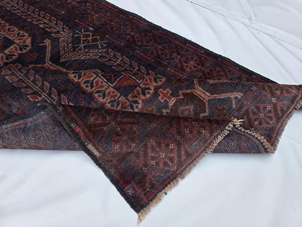 Dark Red 3x9 Vintage Tribal Runner Rug, Geometric Hallway Carpet, Turkmen Long Narrow Rug with Medallions